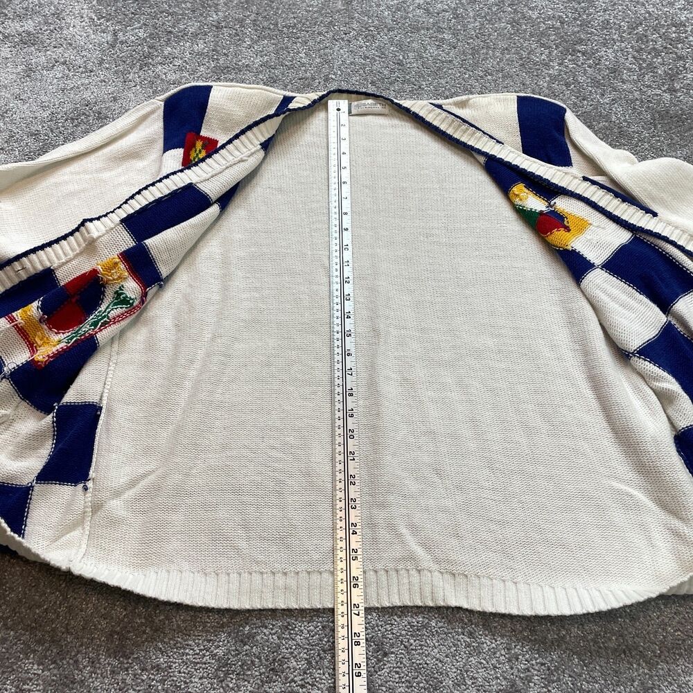 Elisabeth Liz Claiborne Cardigan Sweater Womens 3X White Blue Check Knit Vintage - Picture 10 of 13